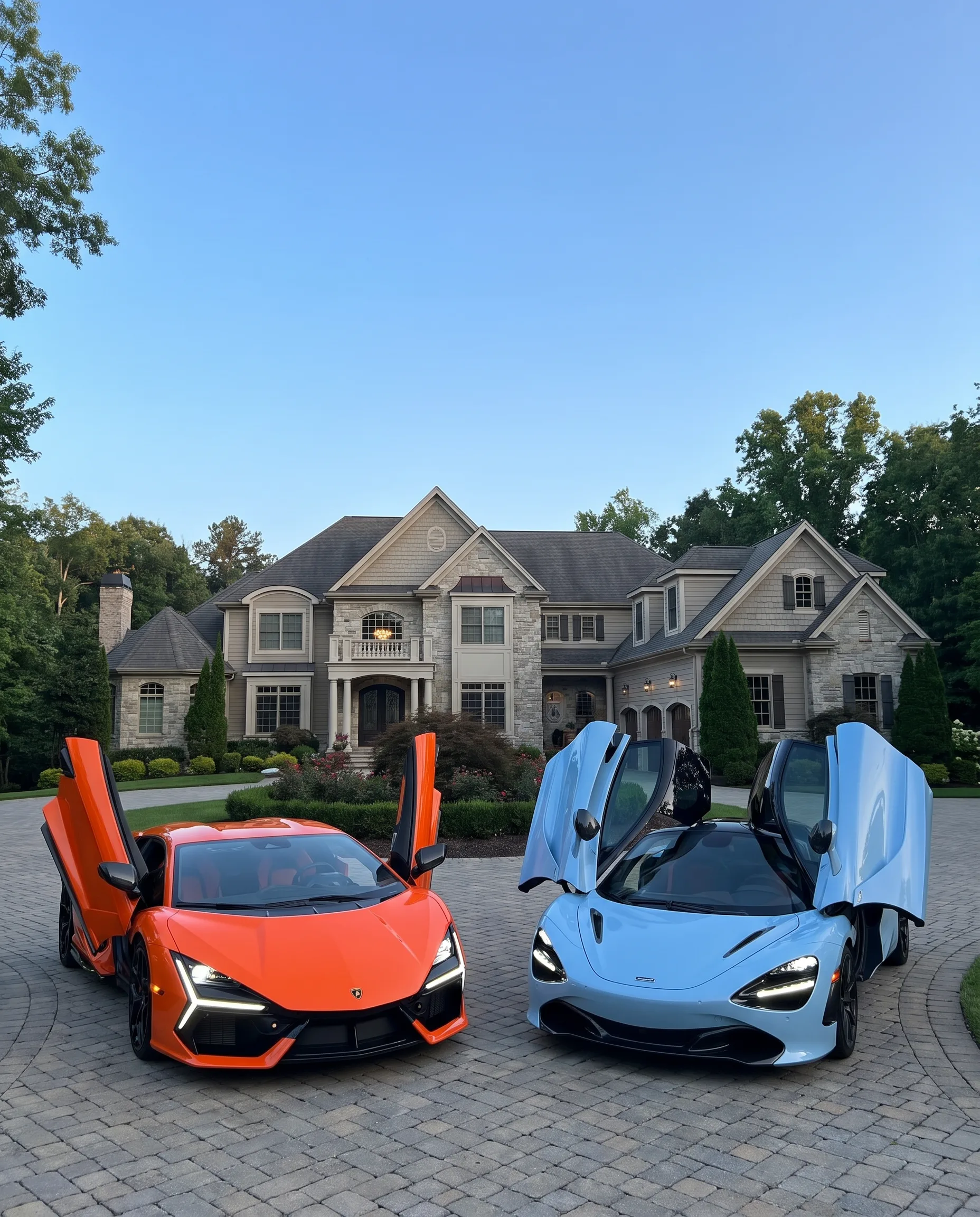 Supercars devant un manoir