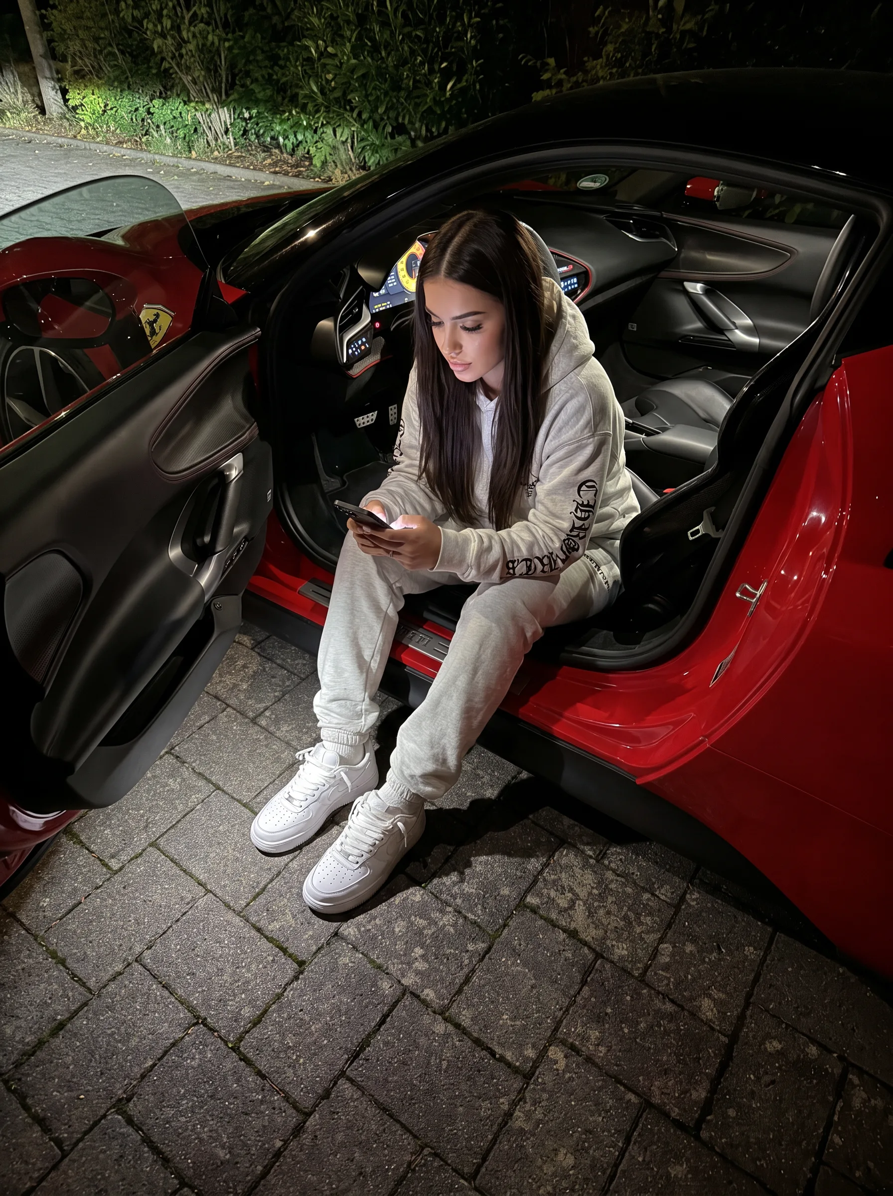 Portrait dans une Ferrari rouge