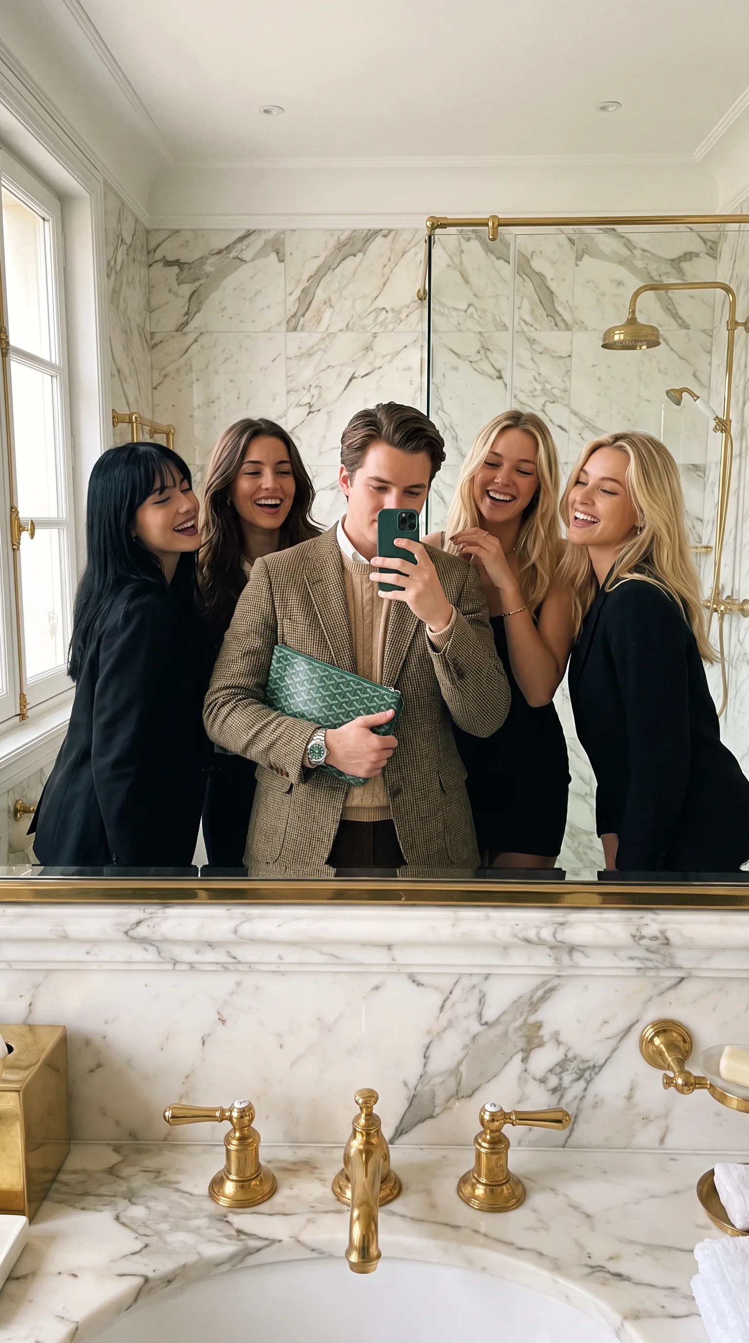 Selfie de groupe dans une salle de bain de luxe