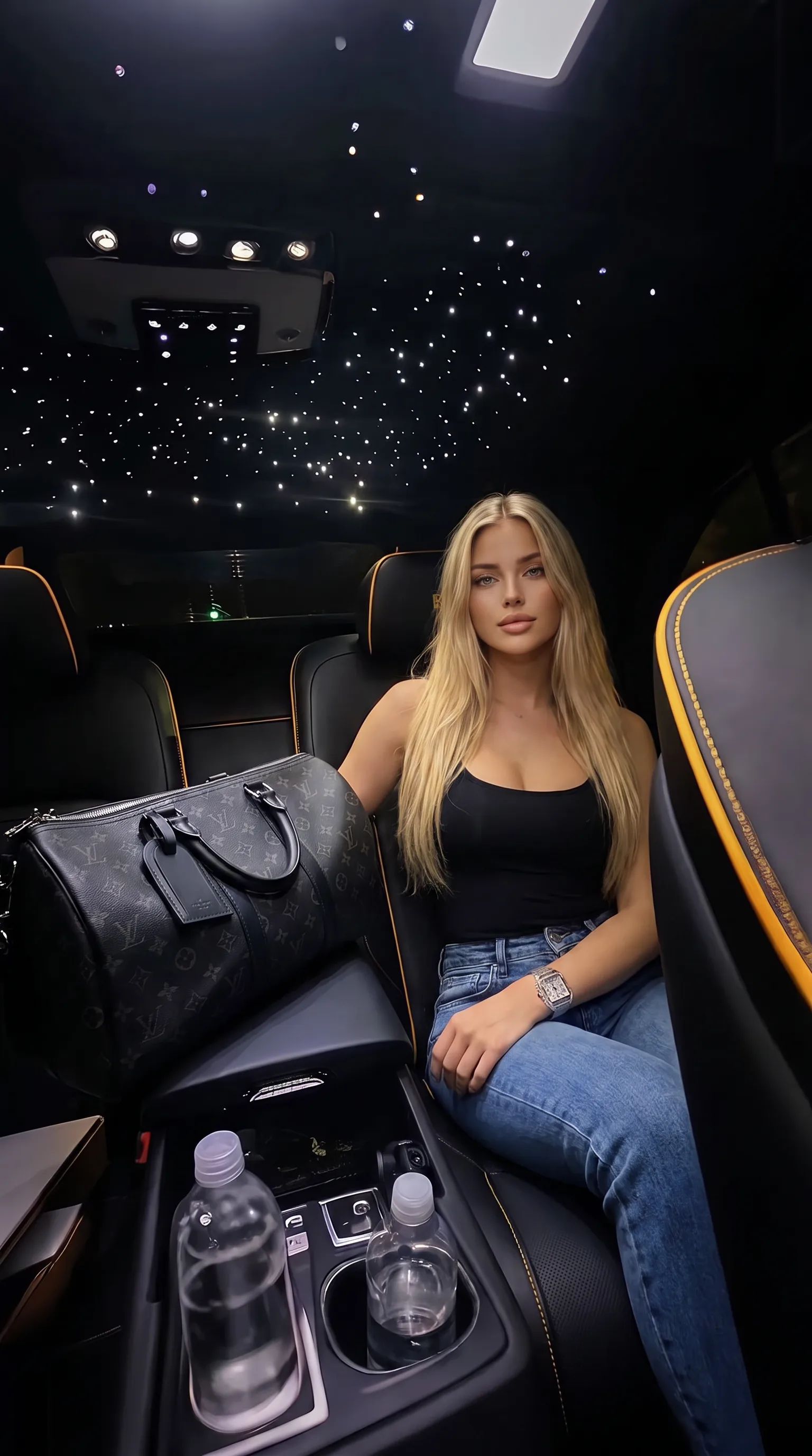 Portrait dans un SUV ciel étoilé