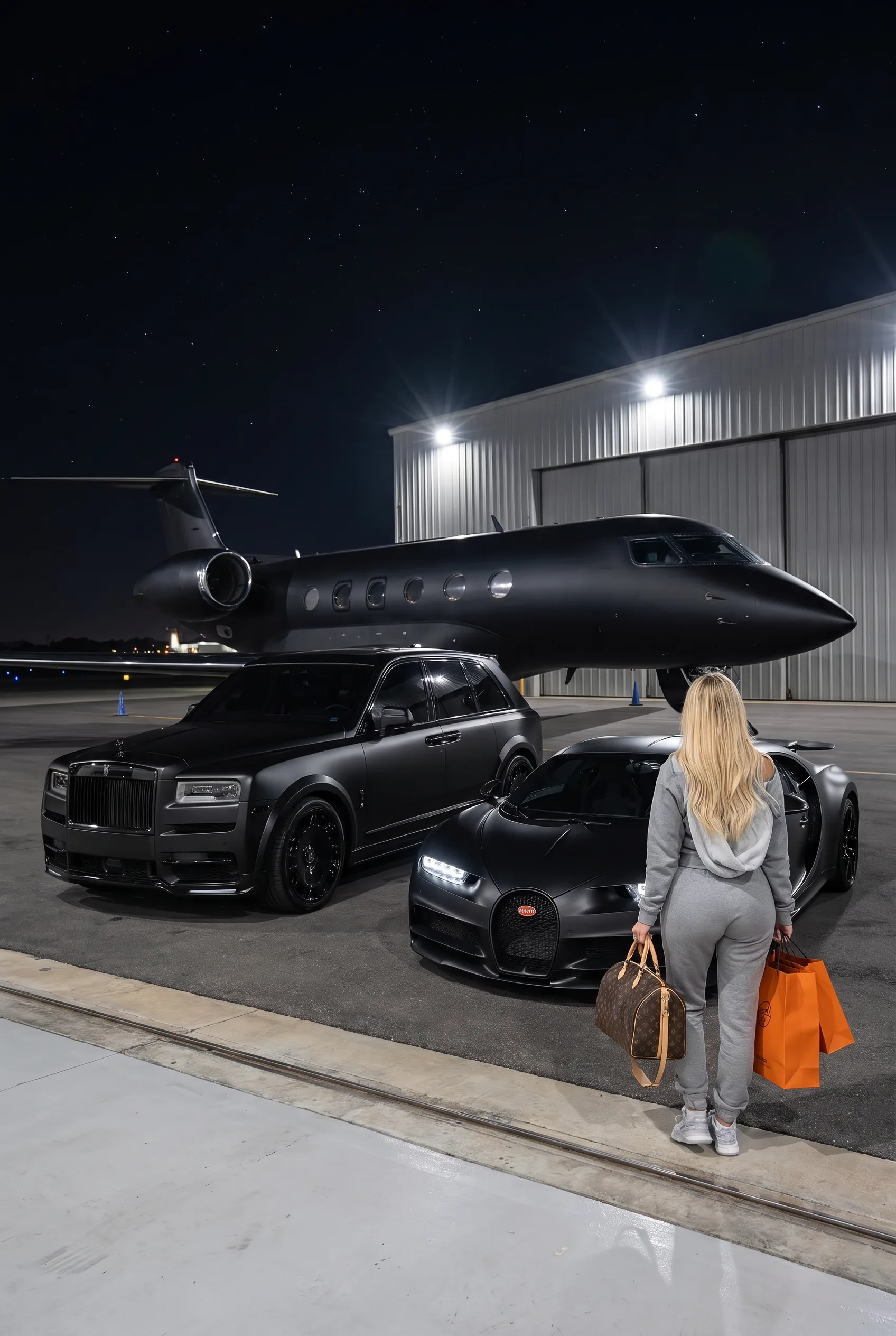 Jet privé, Rolls-Royce et Bugatti de nuit